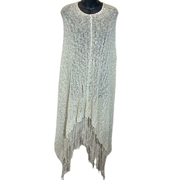 Chicos Ashton poncho in muffler natural open knit net one size Lagenlook - Picture 1 of 4